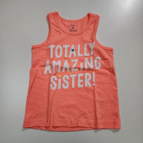 Neon Orange Totally Amazing Sister Sibling Tank Top Carter's 4t - Picture 1 of 3